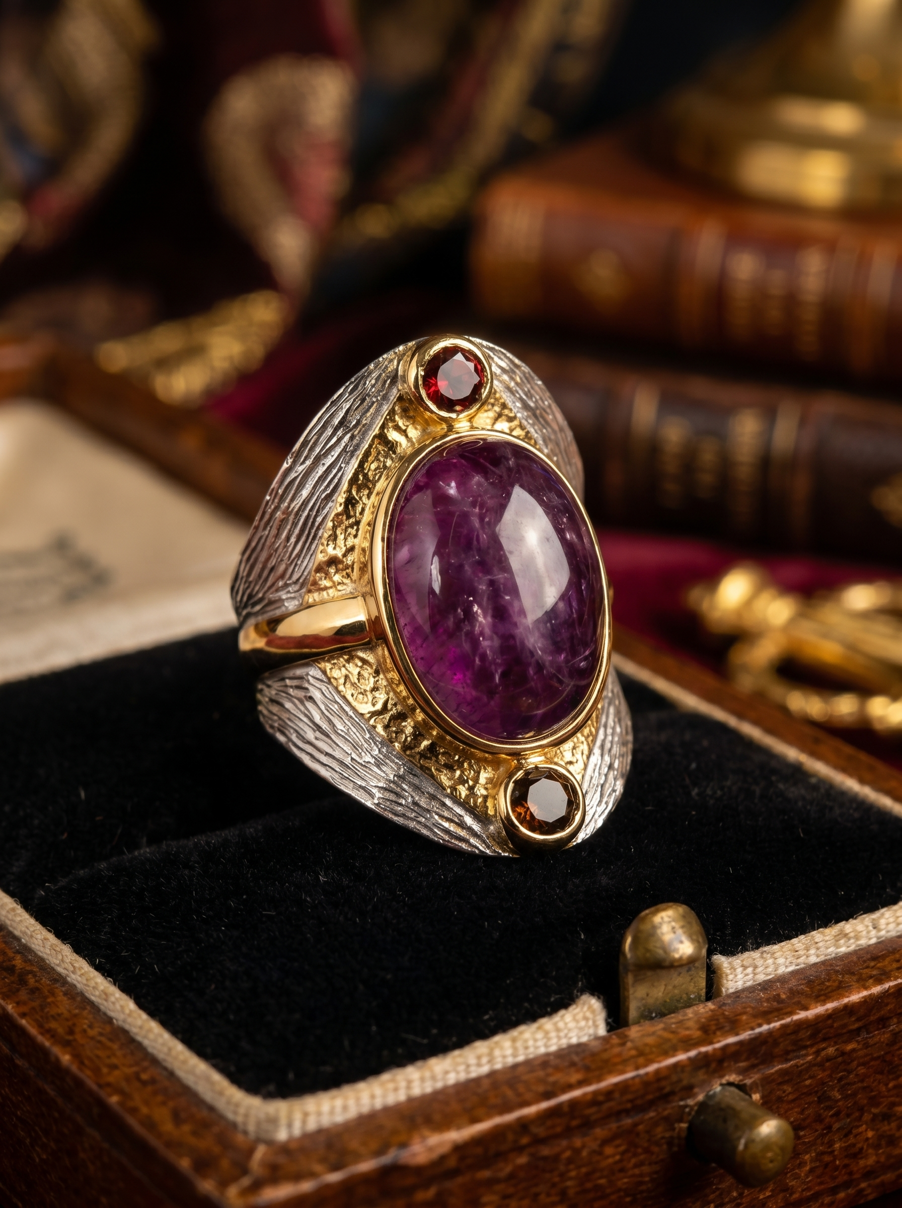 925 Silver K-Gold Plated Ruby Open Ring