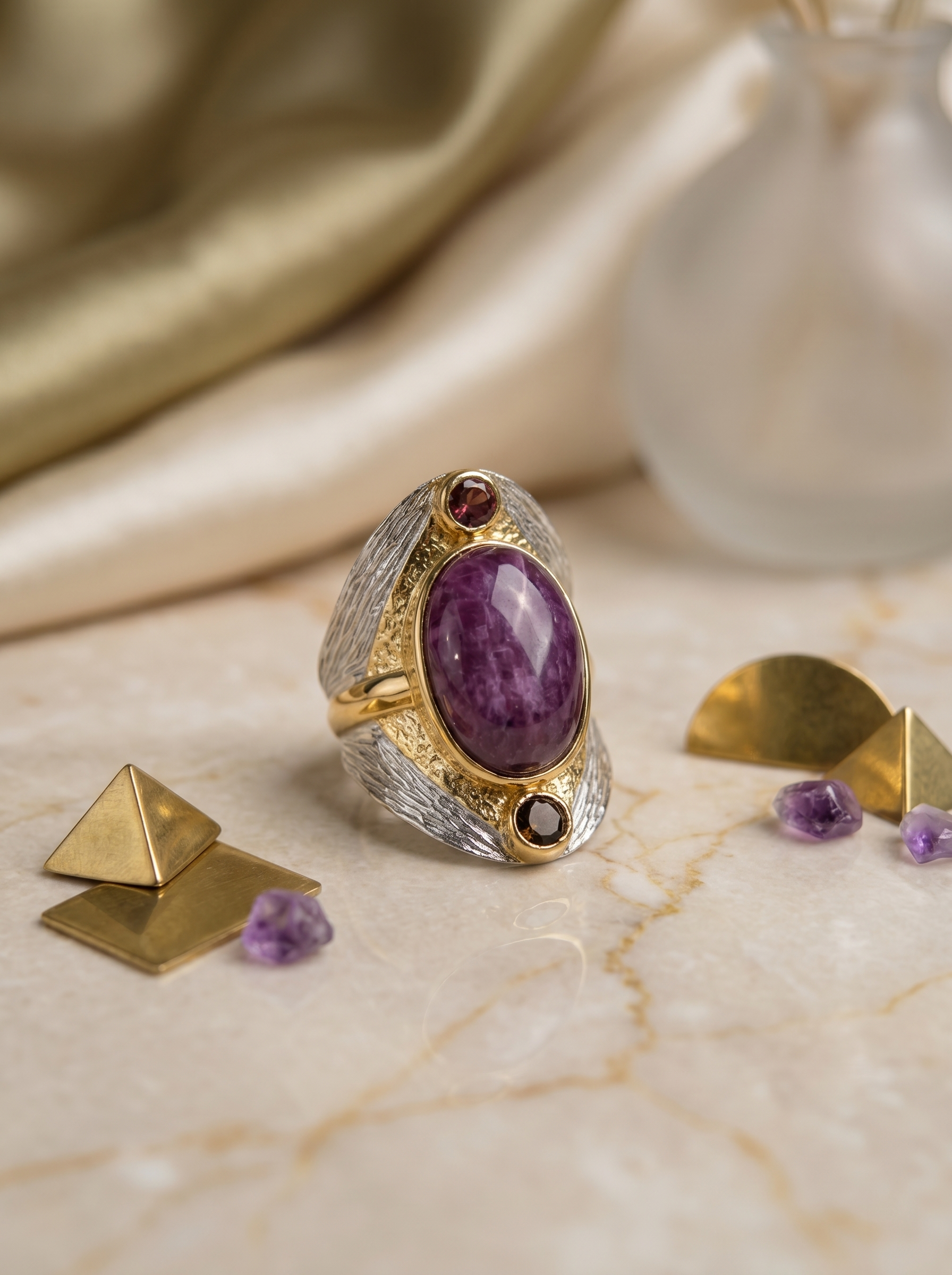 925 Silver K-Gold Plated Ruby Open Ring