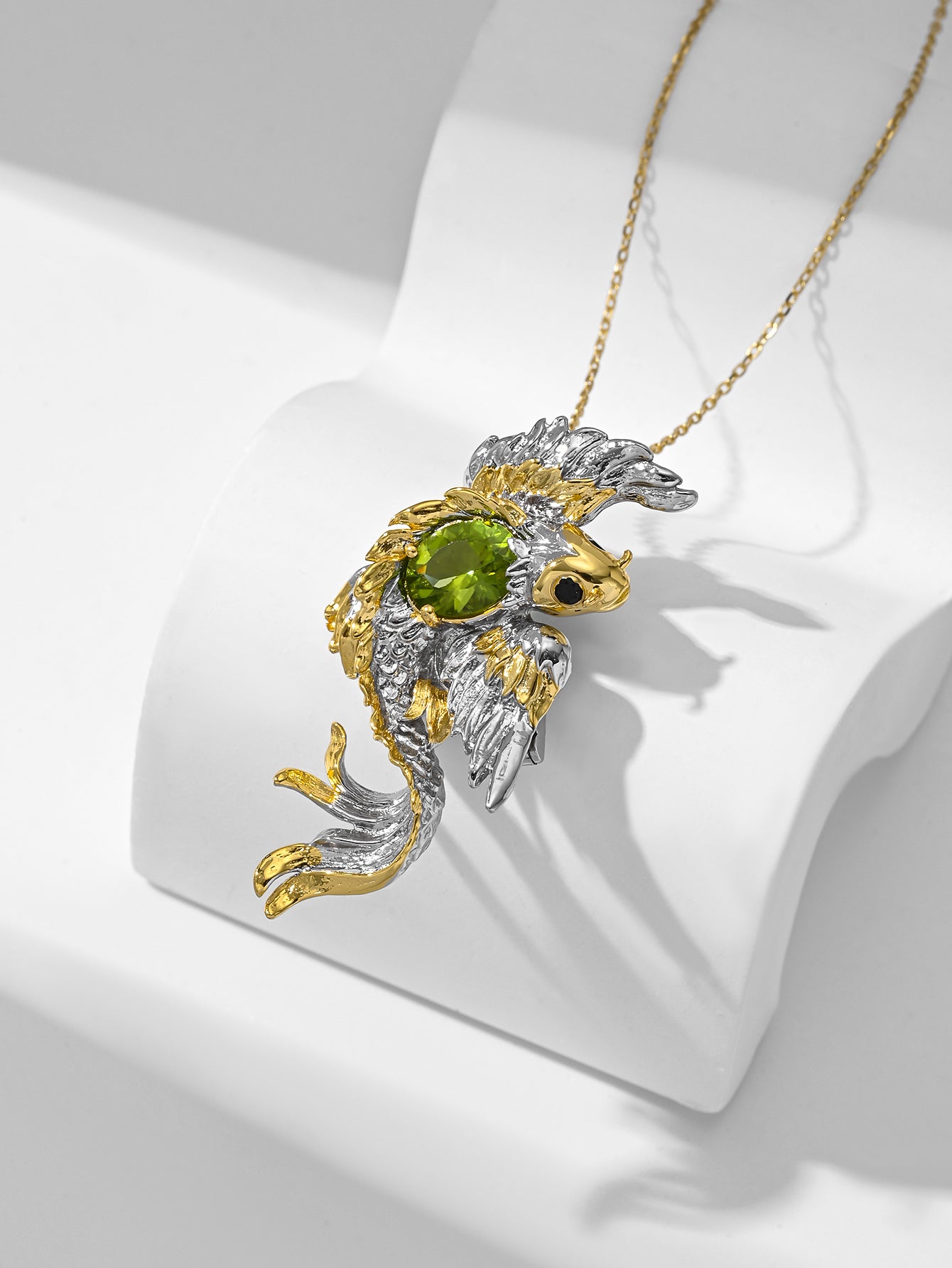 Natural peridot and black spinel pendant/brooch