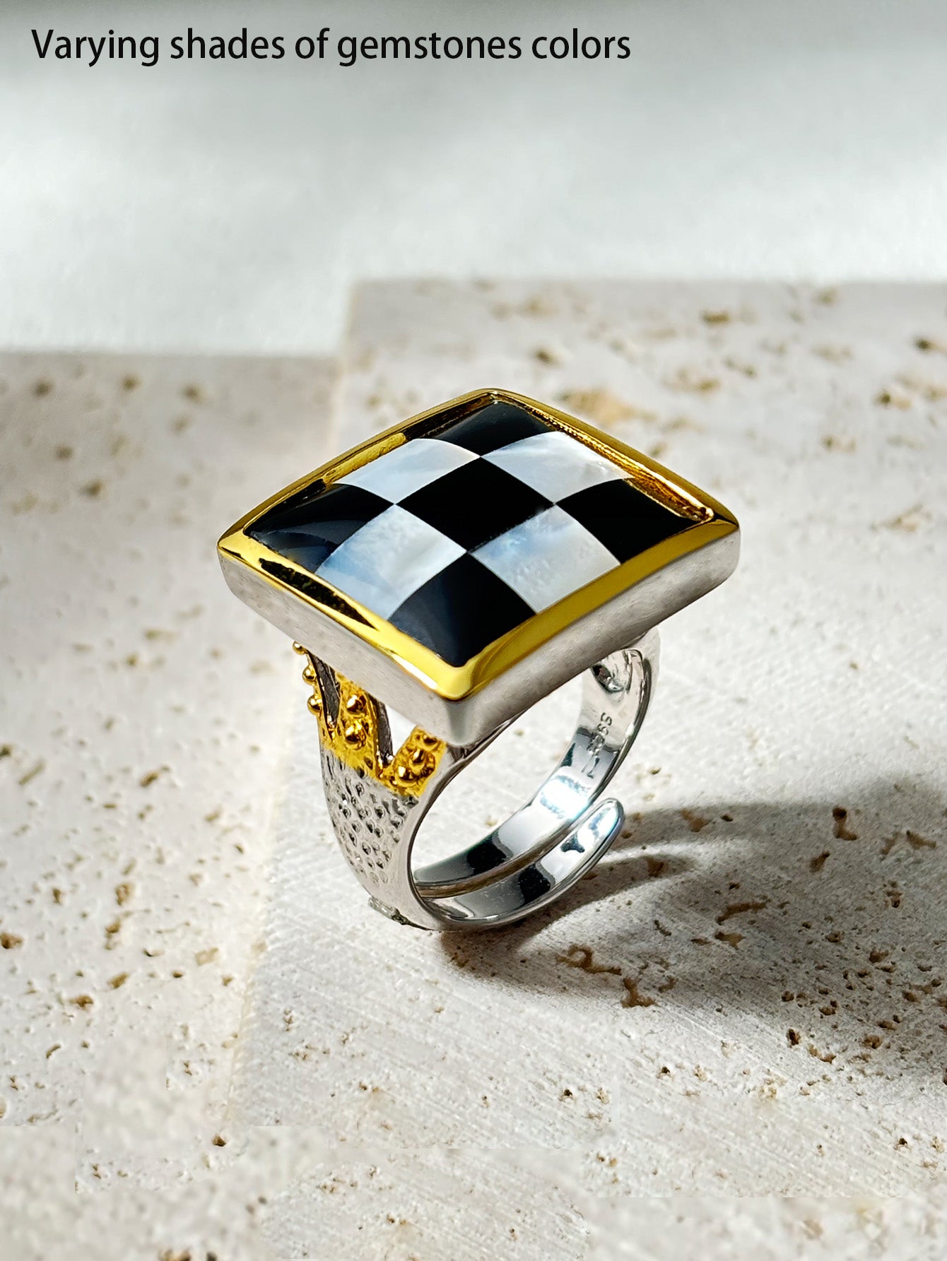 Checkered Chic White Shell Ring
