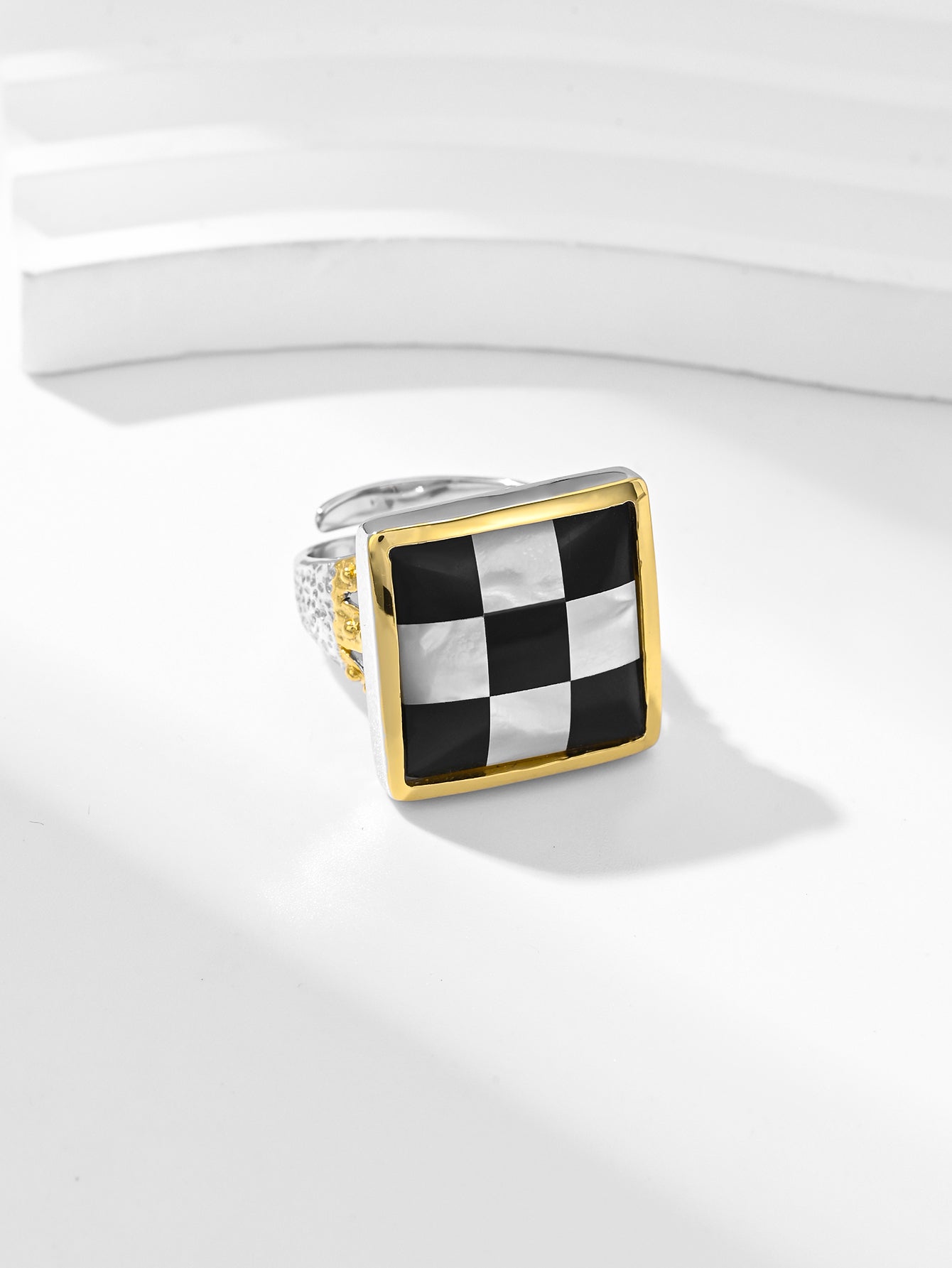 Checkered Chic White Shell Ring
