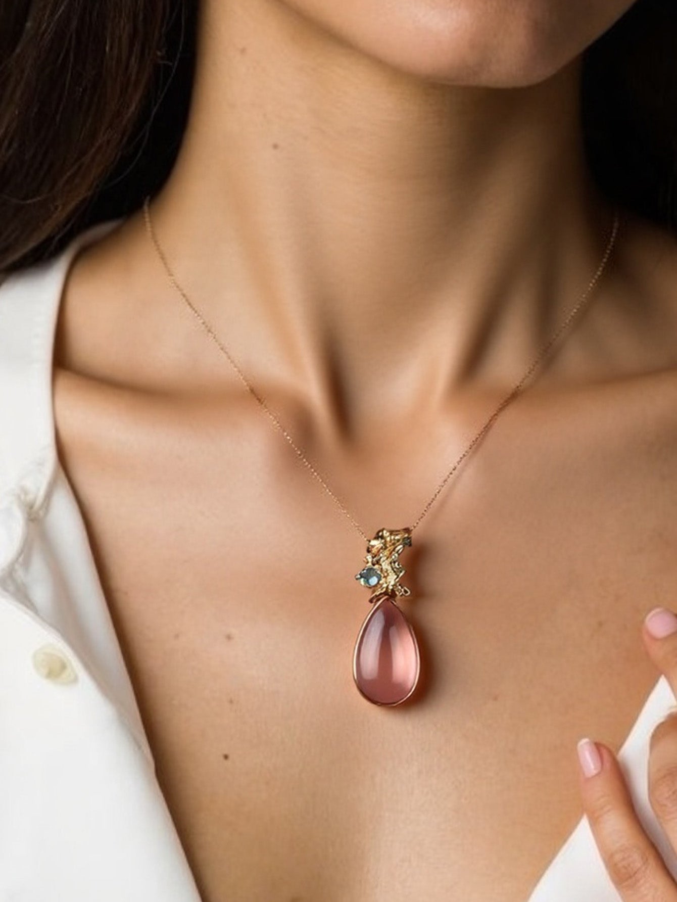 Pink Dream Drops Necklace-Hibiscus Stone/Pink crystal