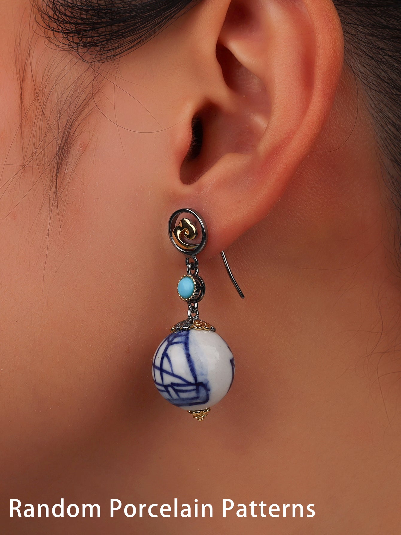 Porcelain Charm：Turquoise - Accented Ear Drops