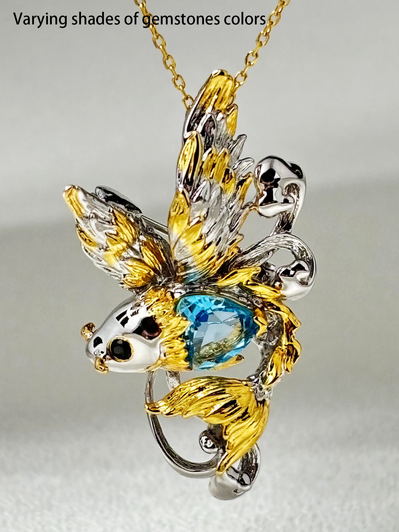 Natural topaz and black spinel pendant/brooch