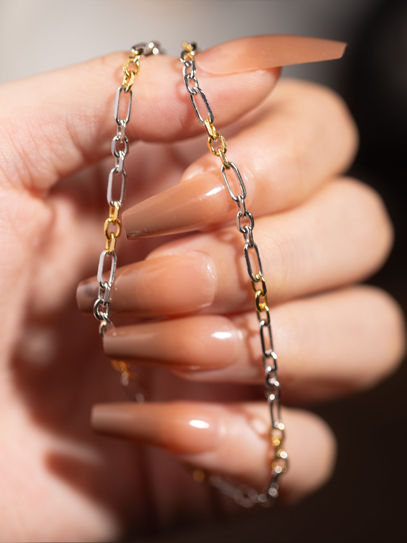 Elegant Duality: Two - Tone Silver Link Necklace