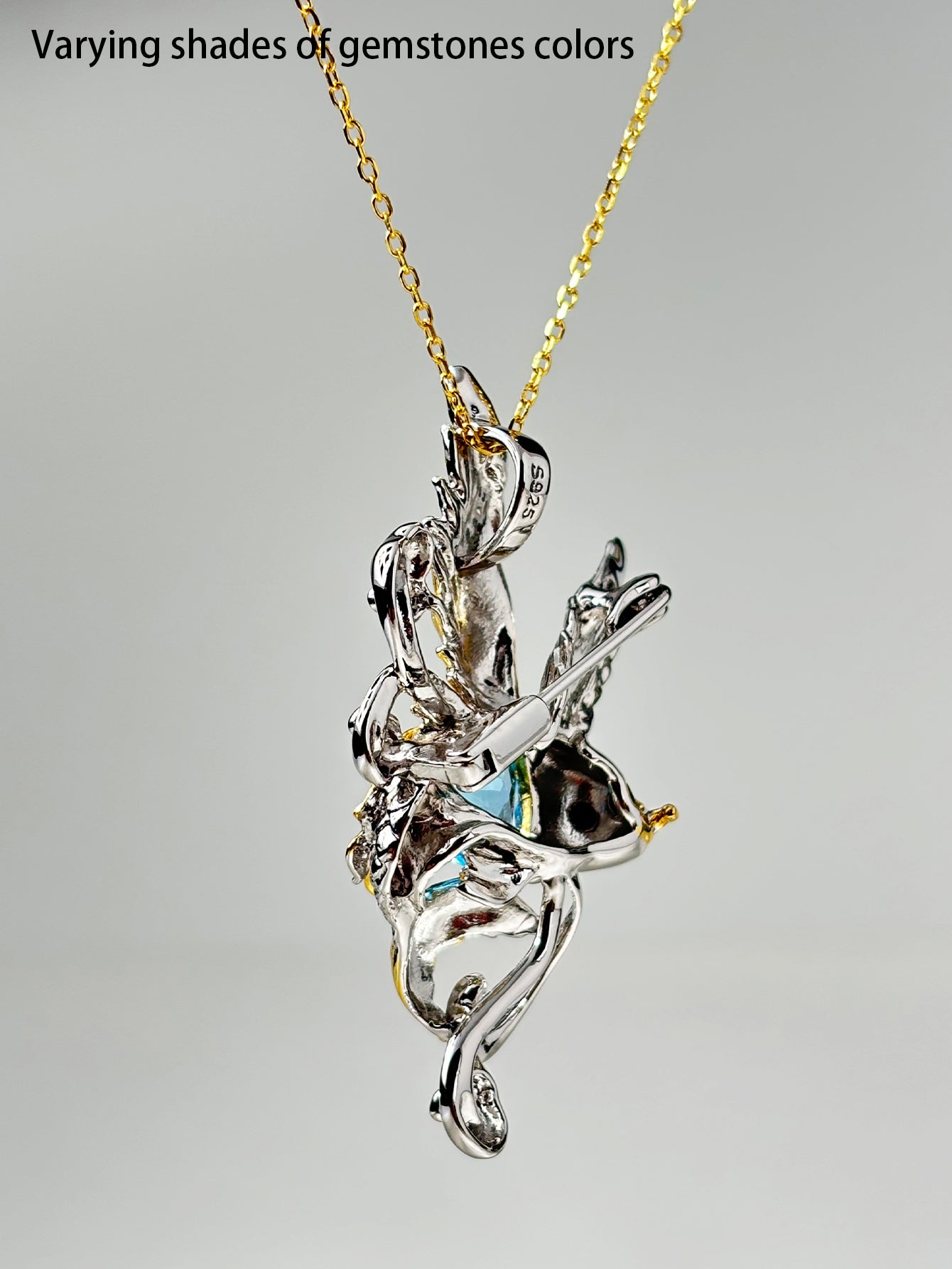 Natural topaz and black spinel pendant/brooch