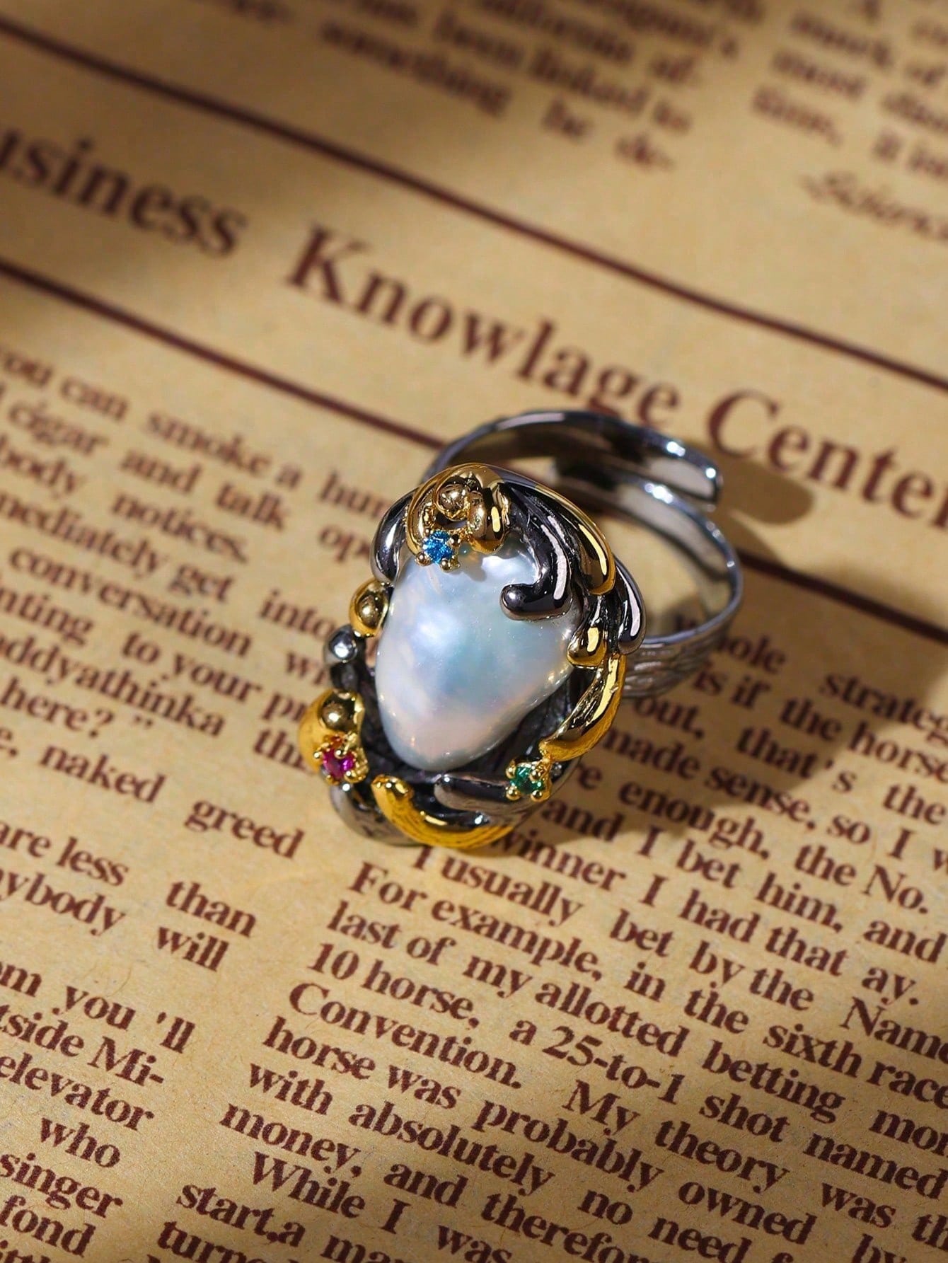 Nature's Artistry: Baroque Pearl & Tourmaline Ring
