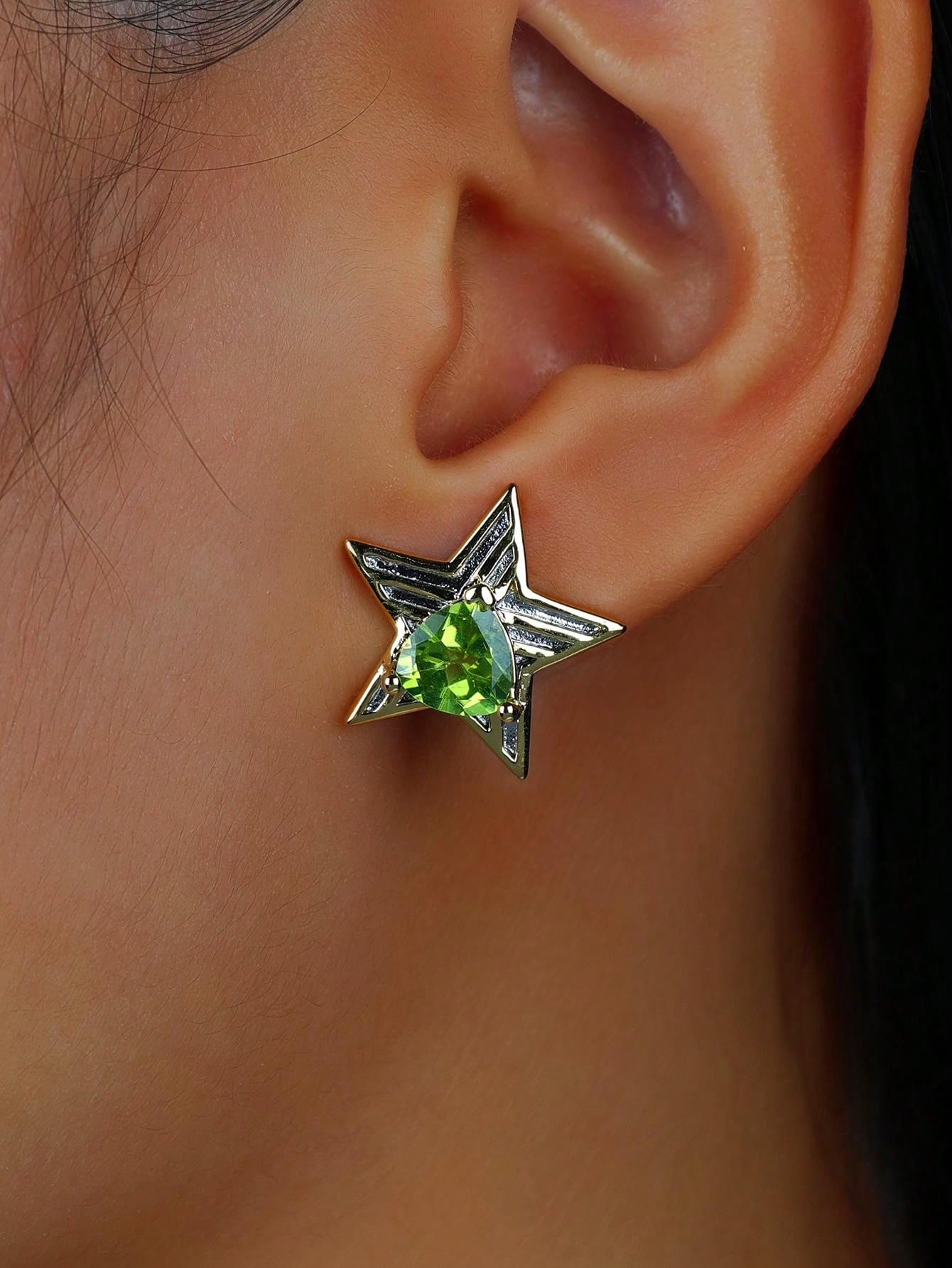 Natural Peridot Star Earrings
