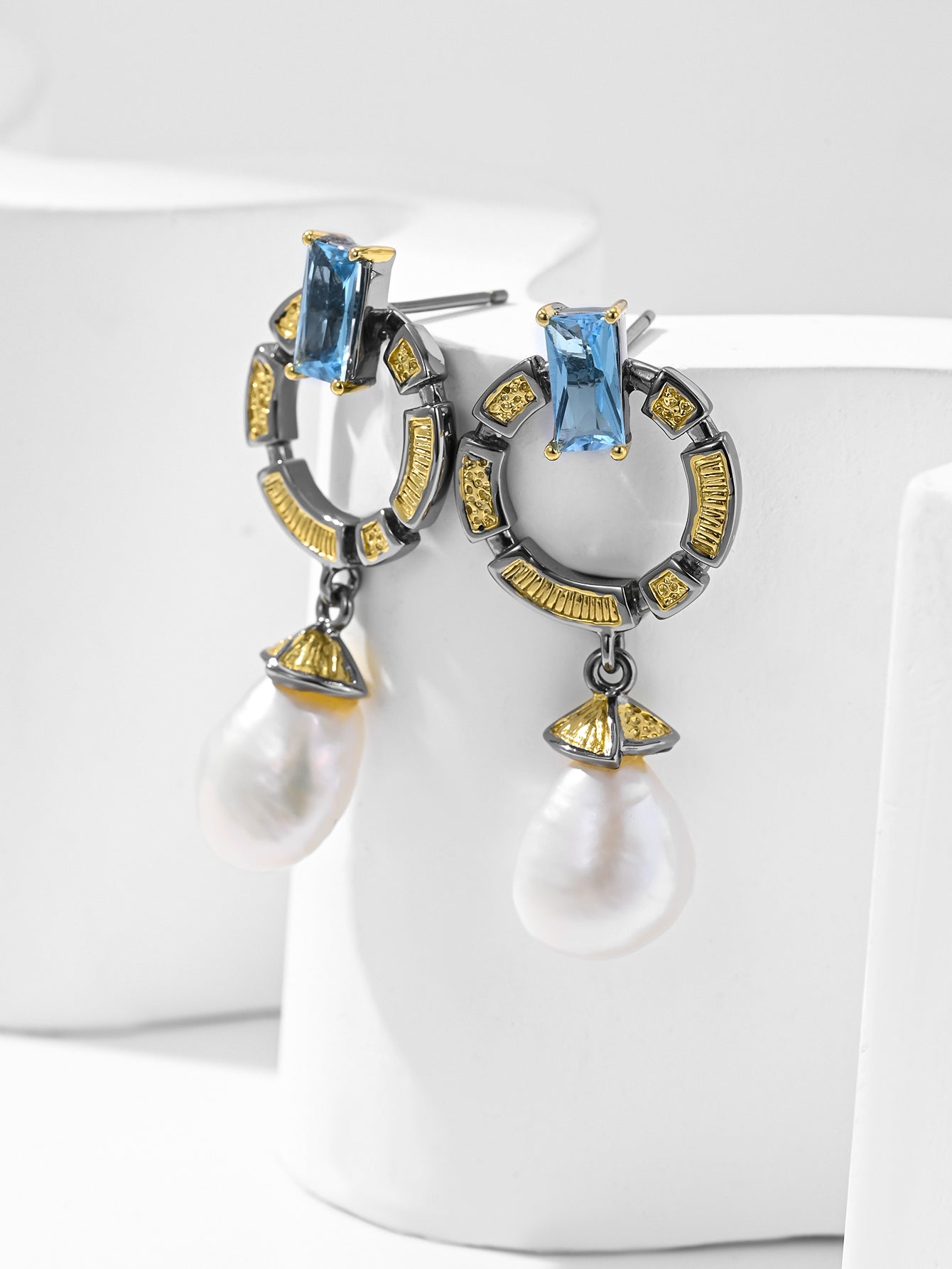 Blue Star Bead Earrings-Pearl Topaz Earrings