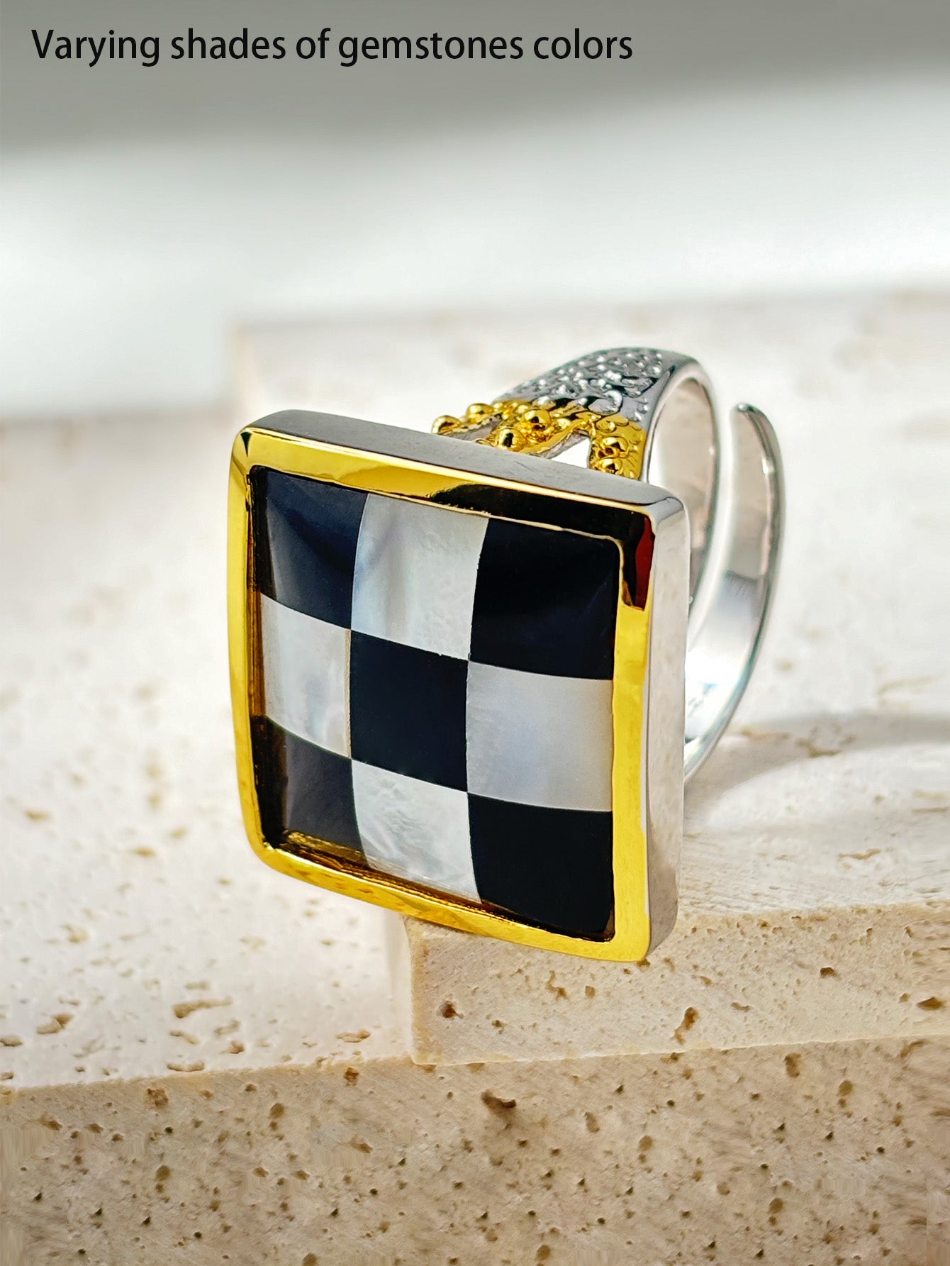 Checkered Chic White Shell Ring
