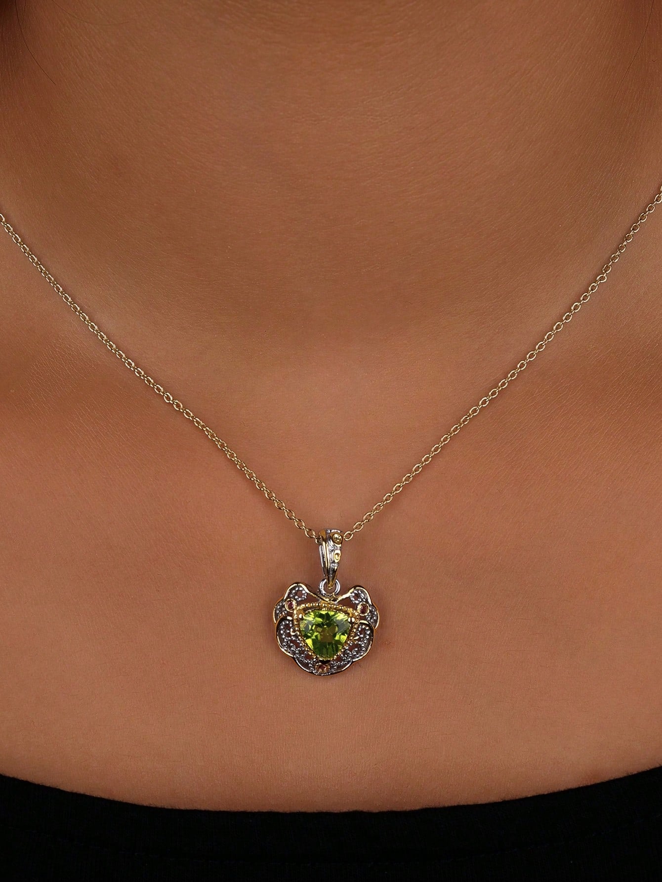 Natural Peridot Heart Pendant Necklace