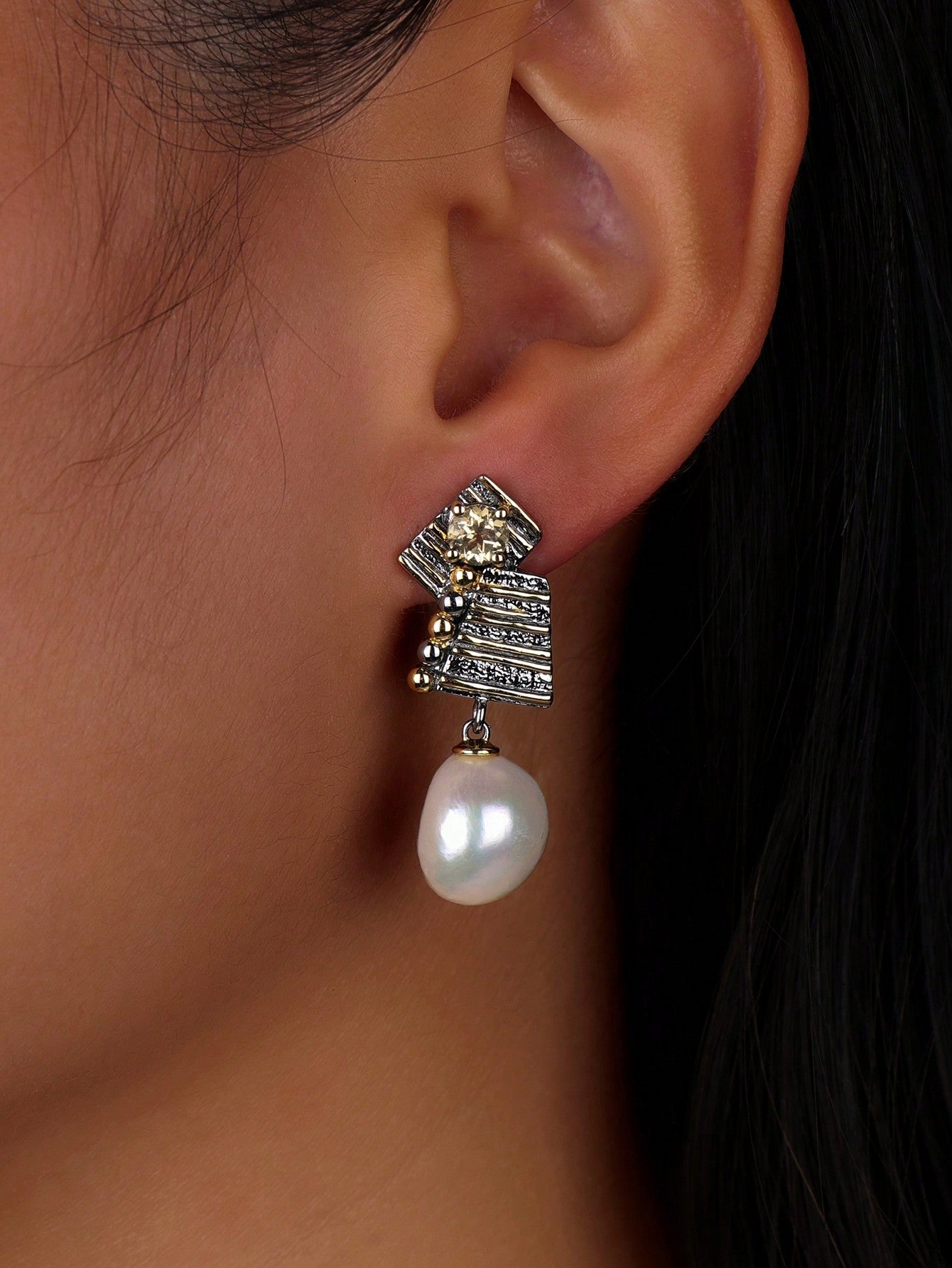 Ethereal Harmony: Natural Pearl & Zircon Earrings