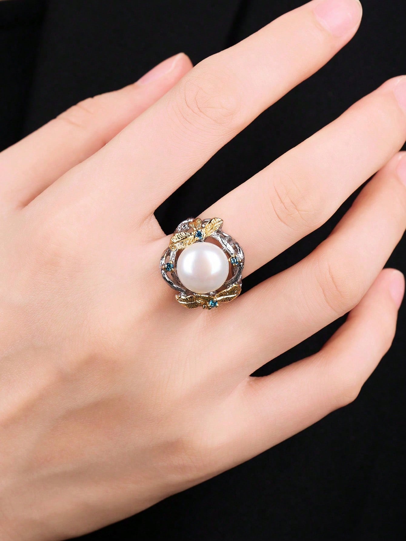 Pearl Nestled in Feather Blessing Ring