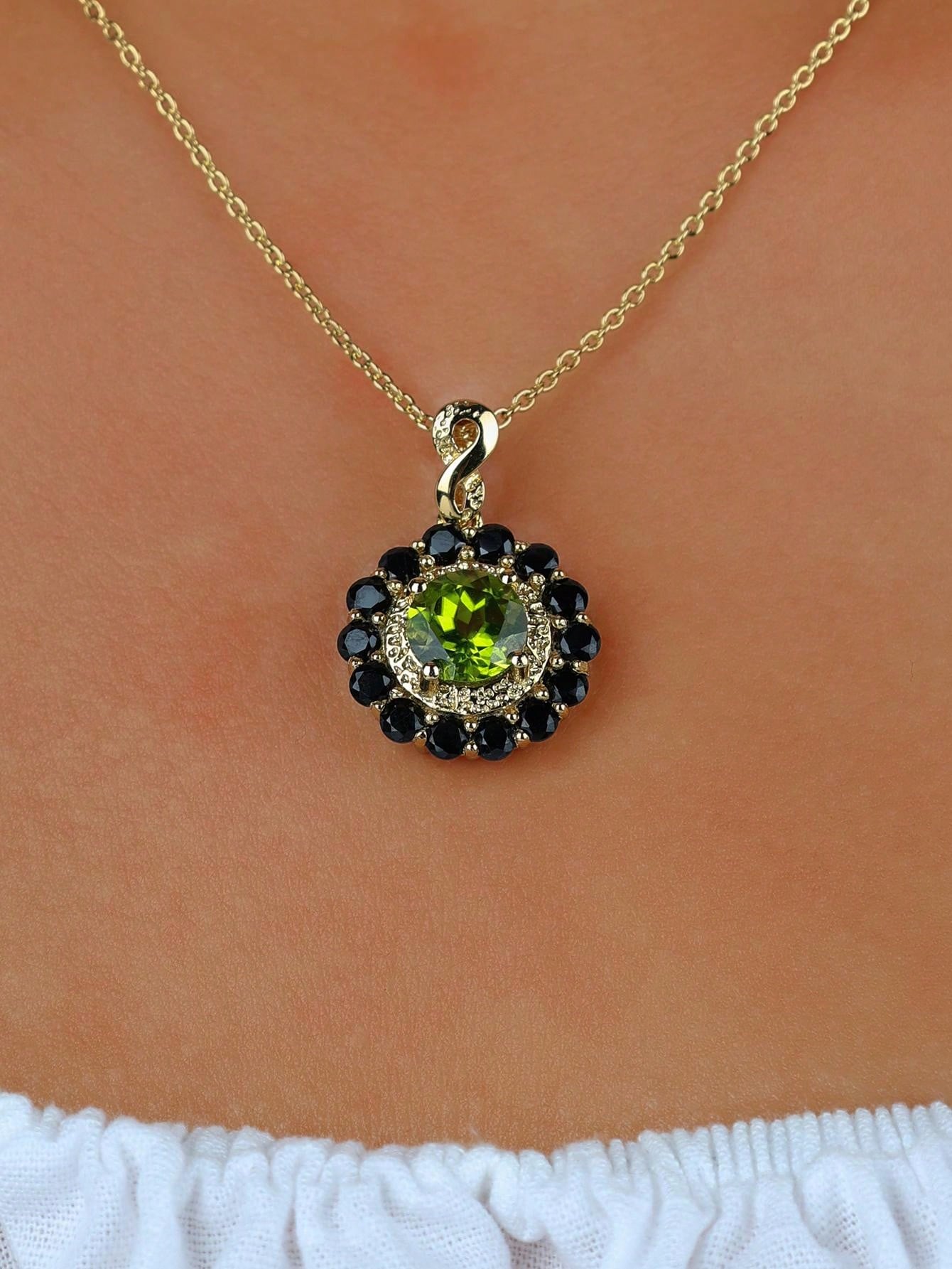 Peridot Black Spinel Pendant Necklace