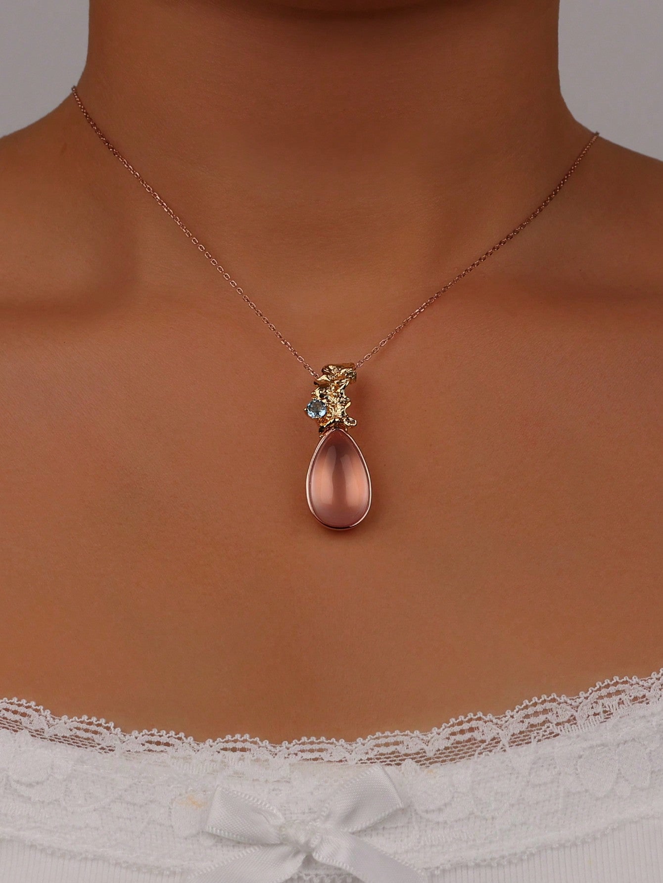 Pink Dream Drops Necklace-Hibiscus Stone/Pink crystal