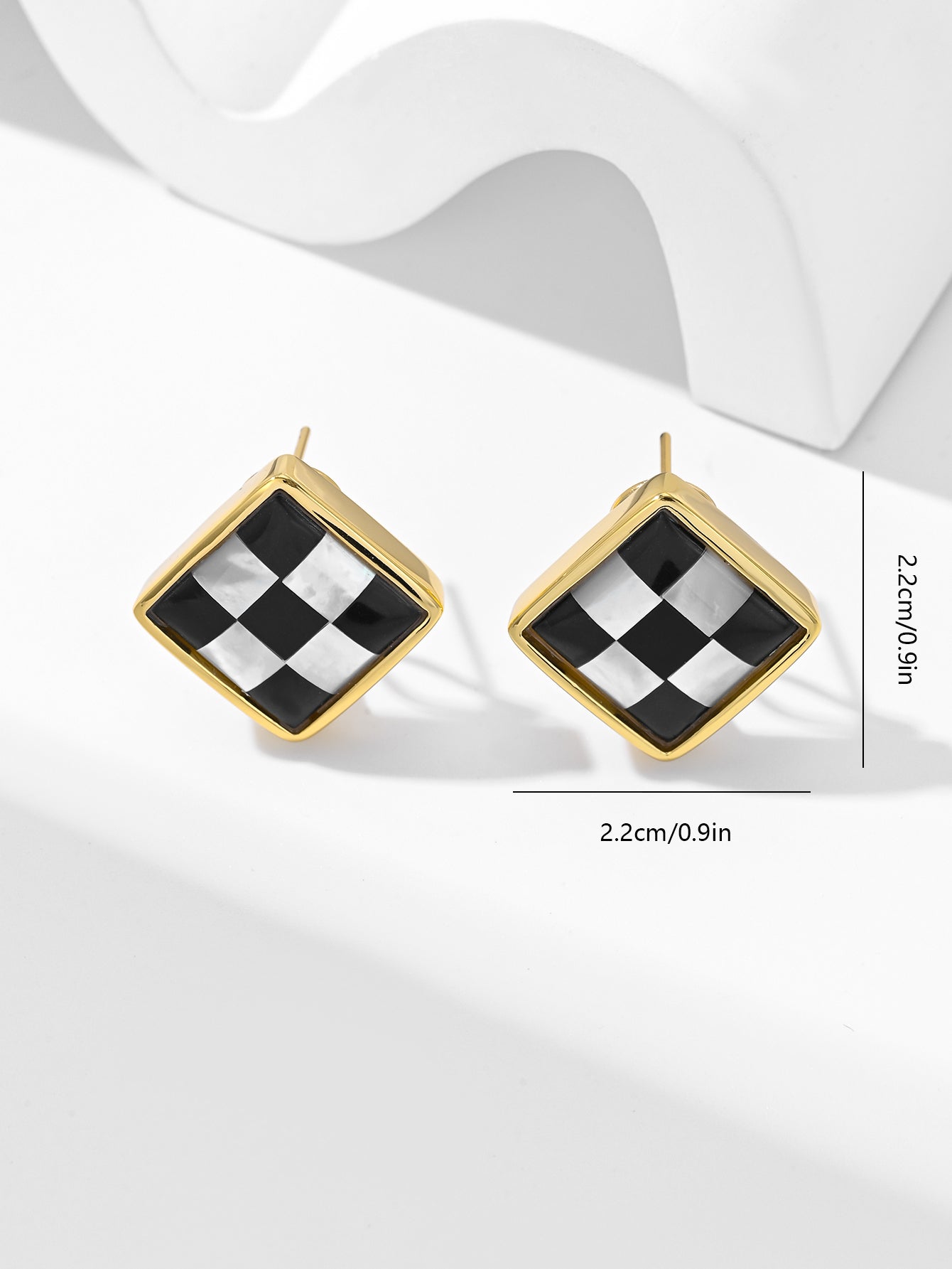 Checkered Chic White Shell Earrings