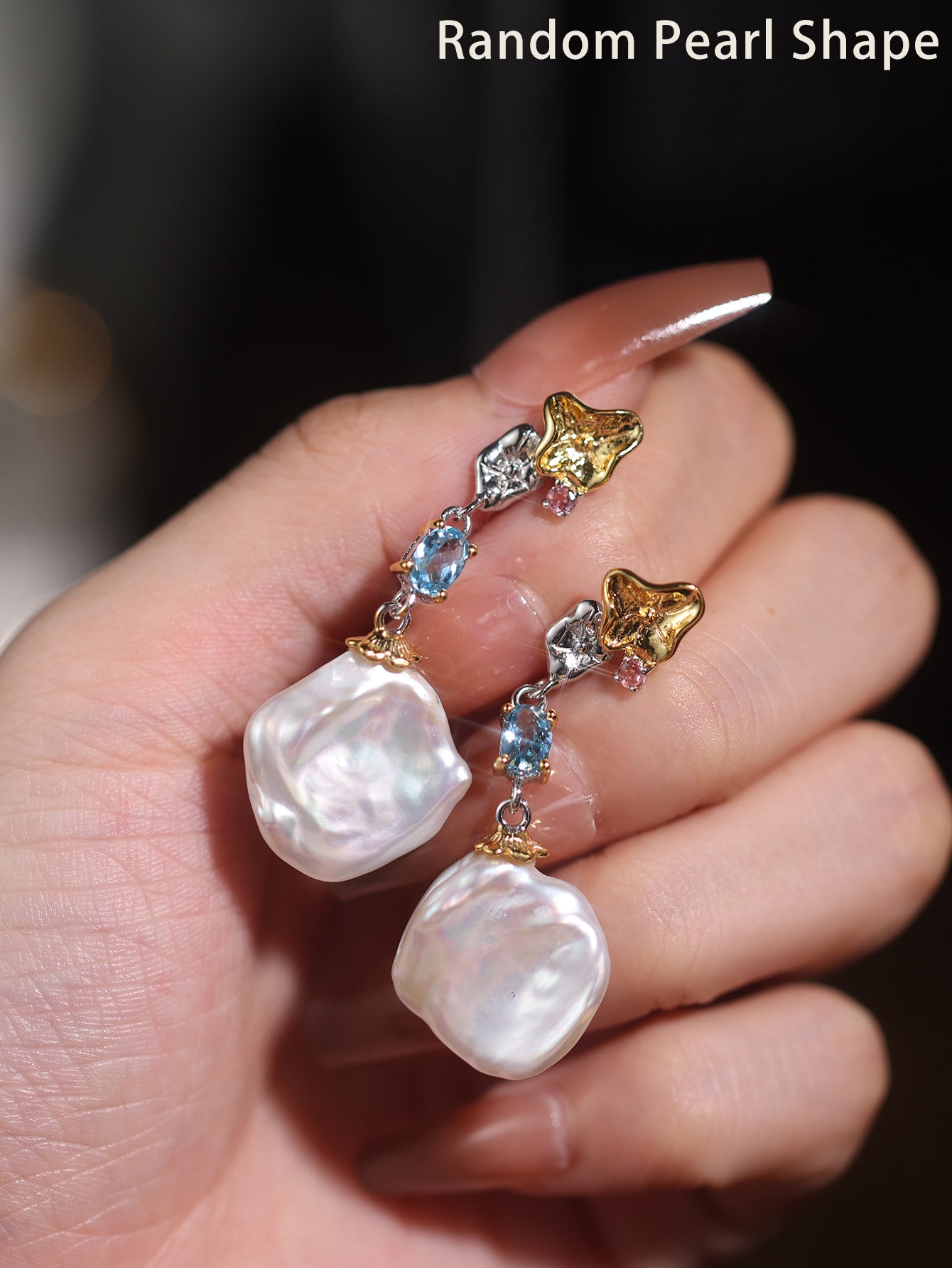 Mystic Bloom・Baroque Pearl & Topaz Earrings