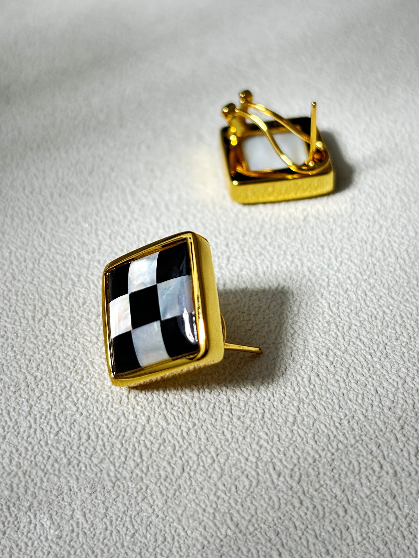 Checkered Chic White Shell Earrings