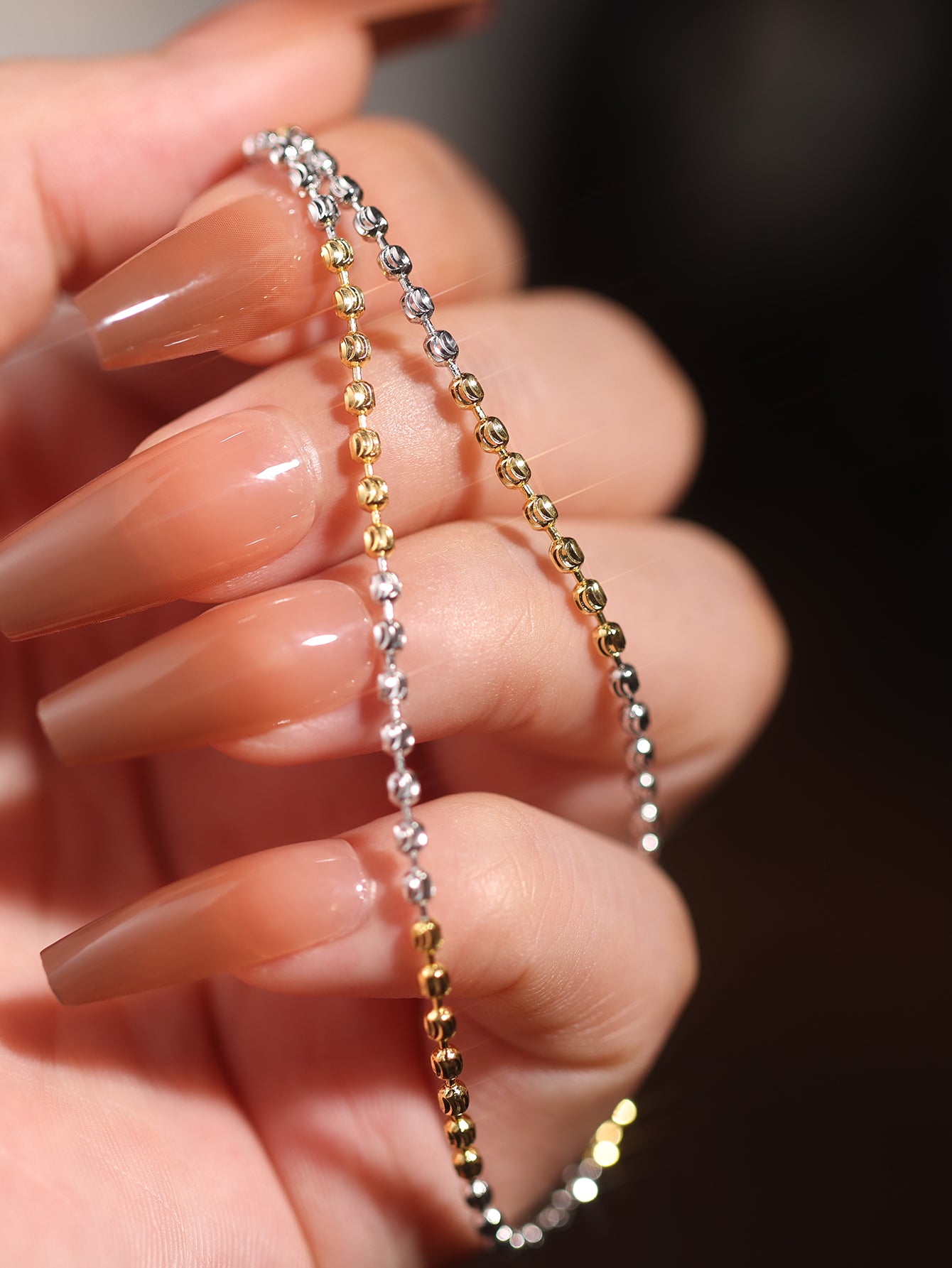 Elegance Fusion: Two - Tone Silver Bead Necklace