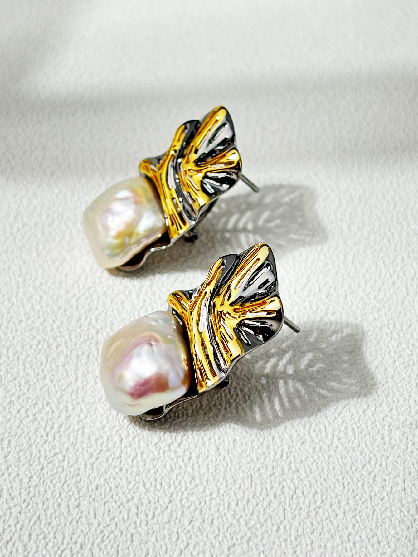 Uniquely designed natural pearl stud earrings
