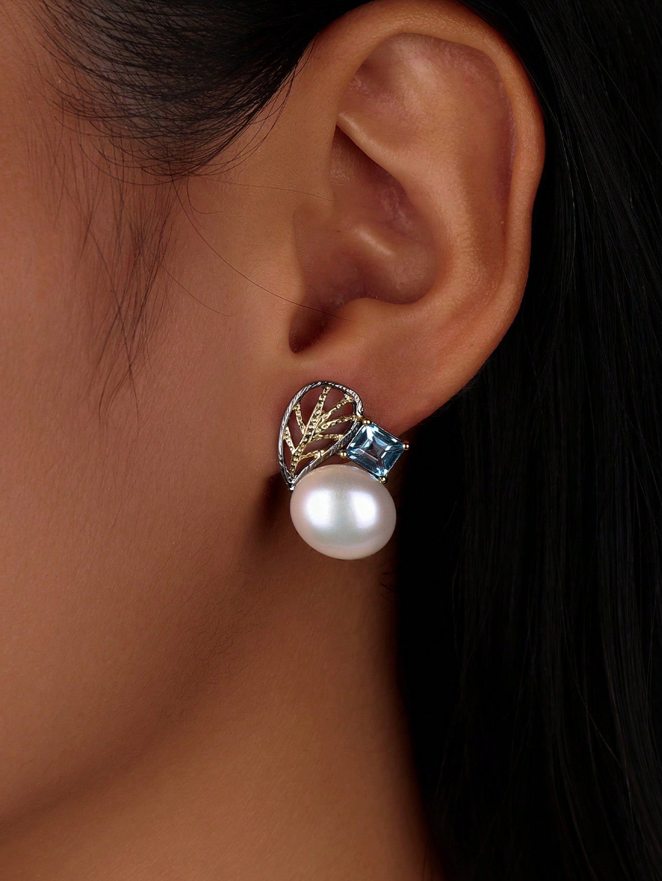 Topaz Pearl Stud Earrings