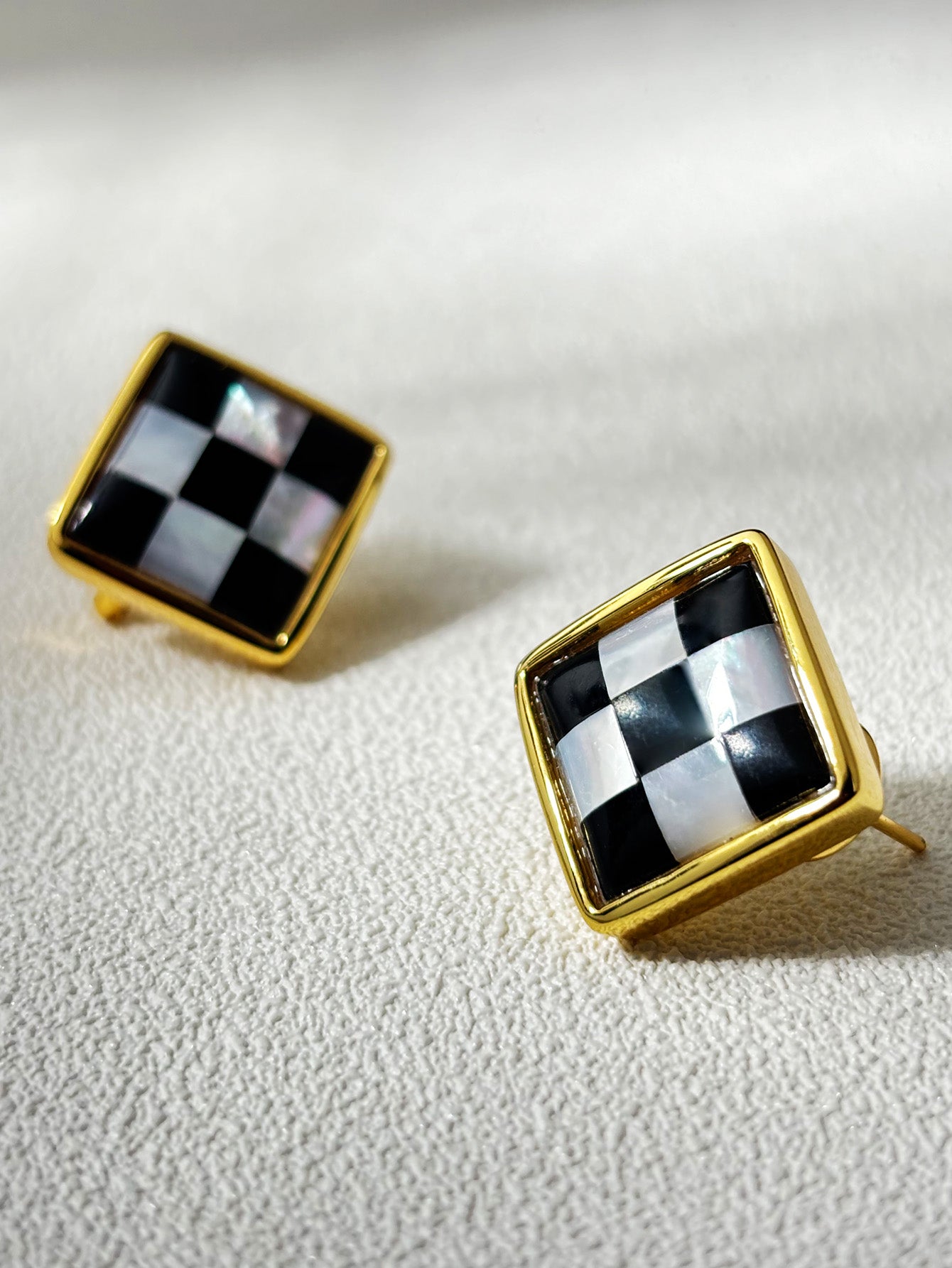 Checkered Chic White Shell Earrings