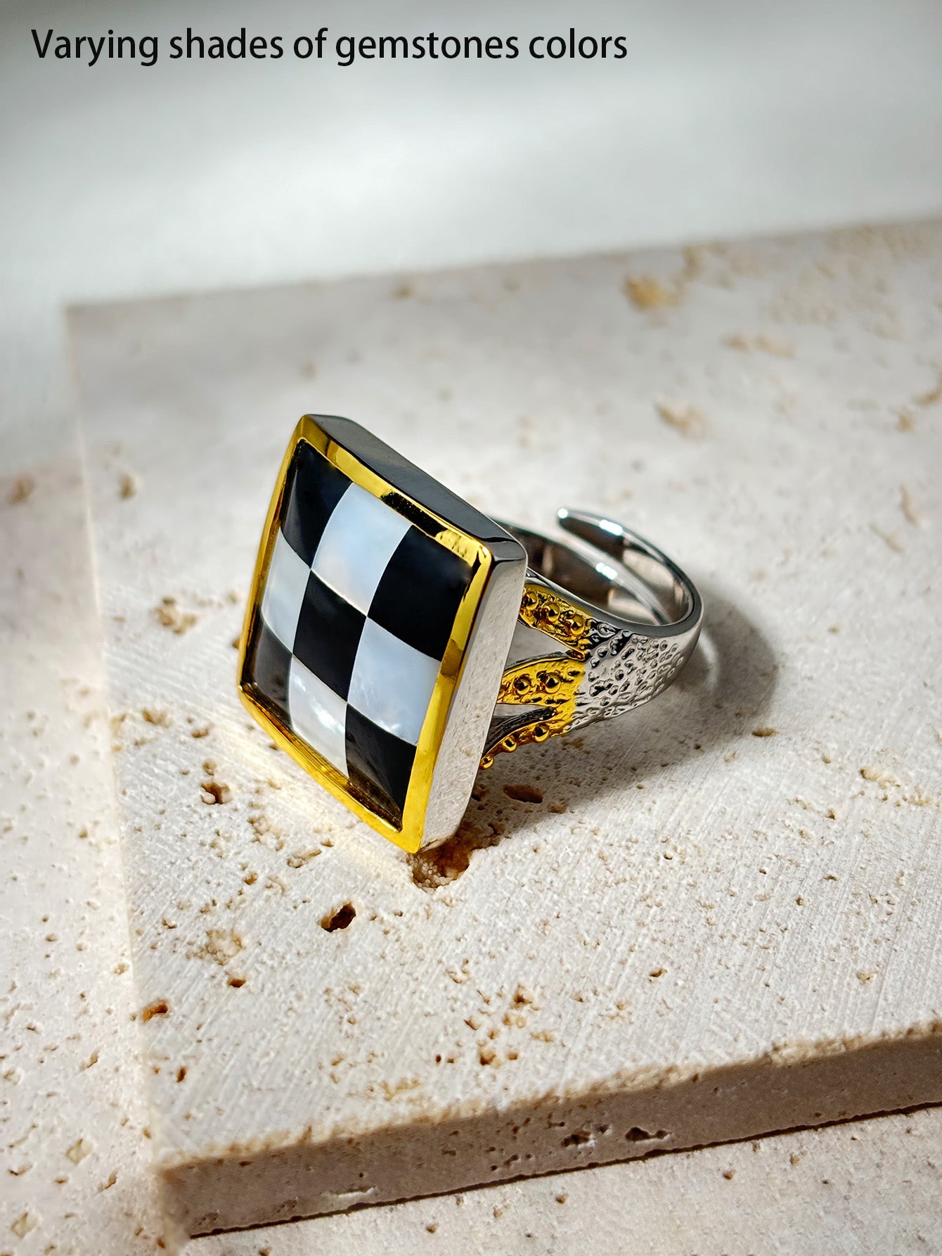 Checkered Chic White Shell Ring