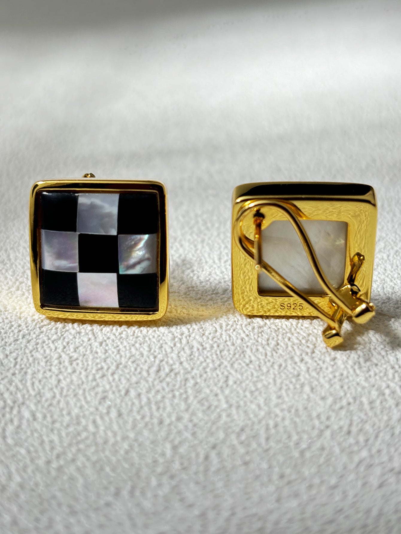 Checkered Chic White Shell Earrings