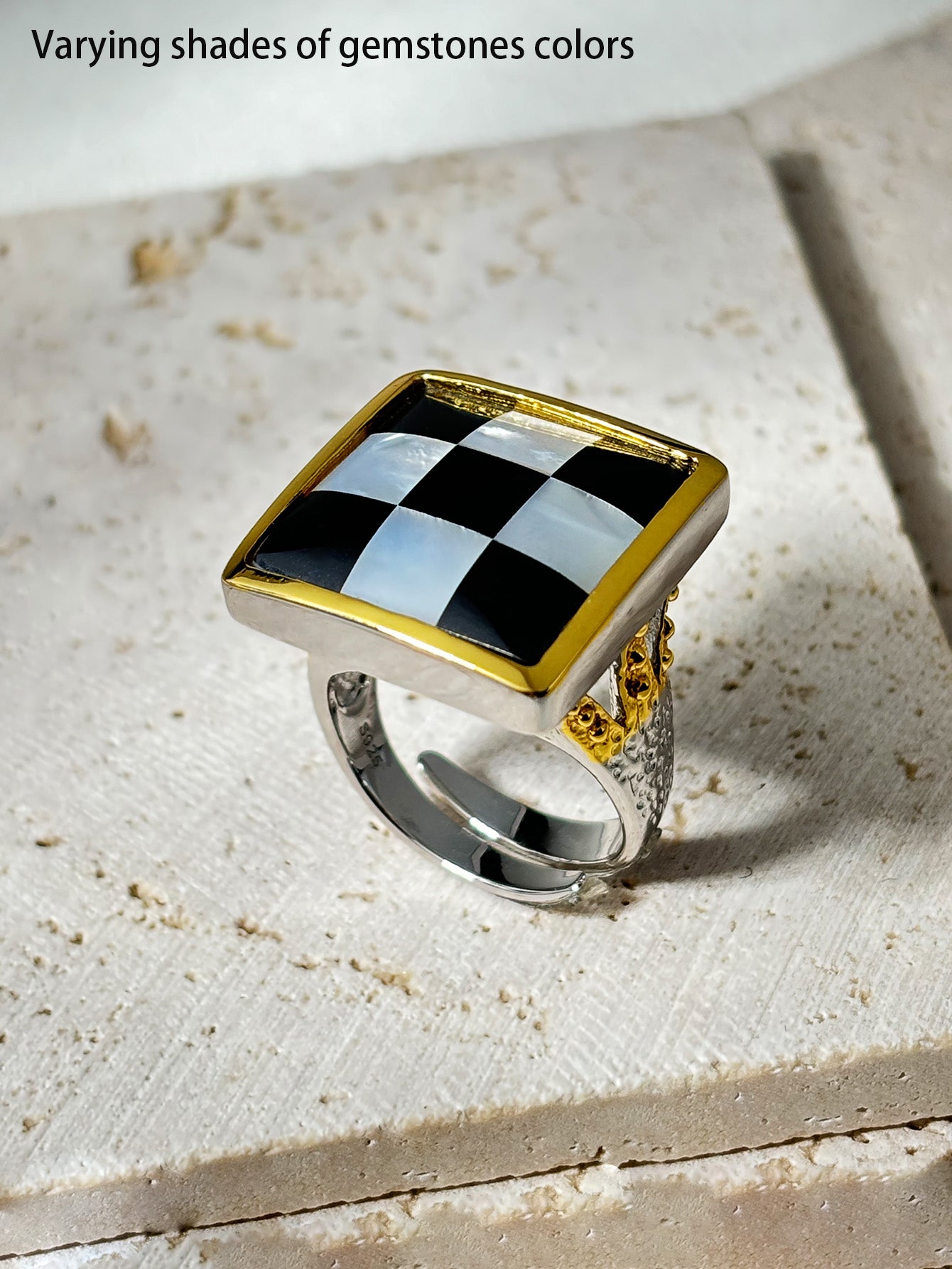 Checkered Chic White Shell Ring