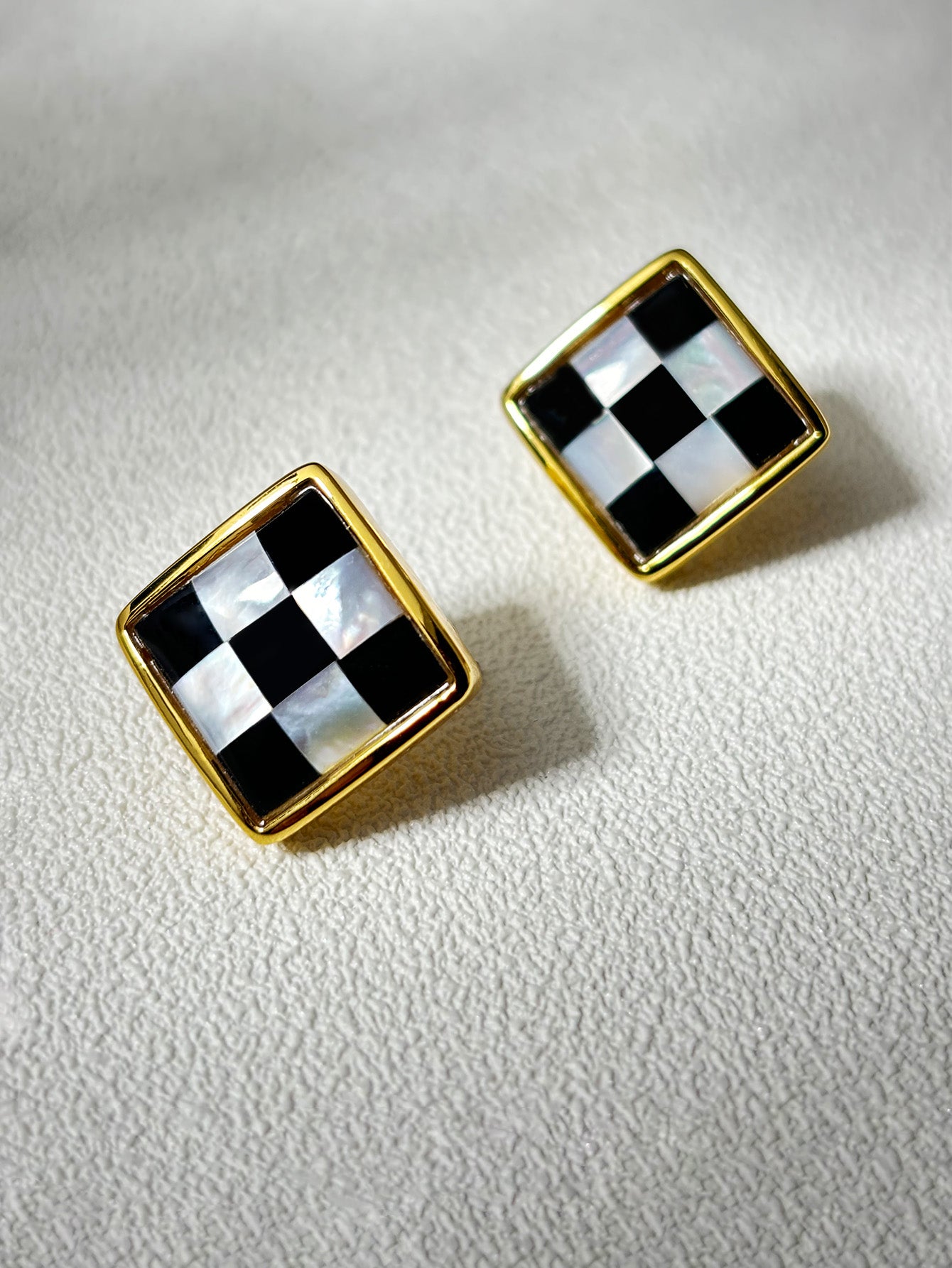Checkered Chic White Shell Earrings