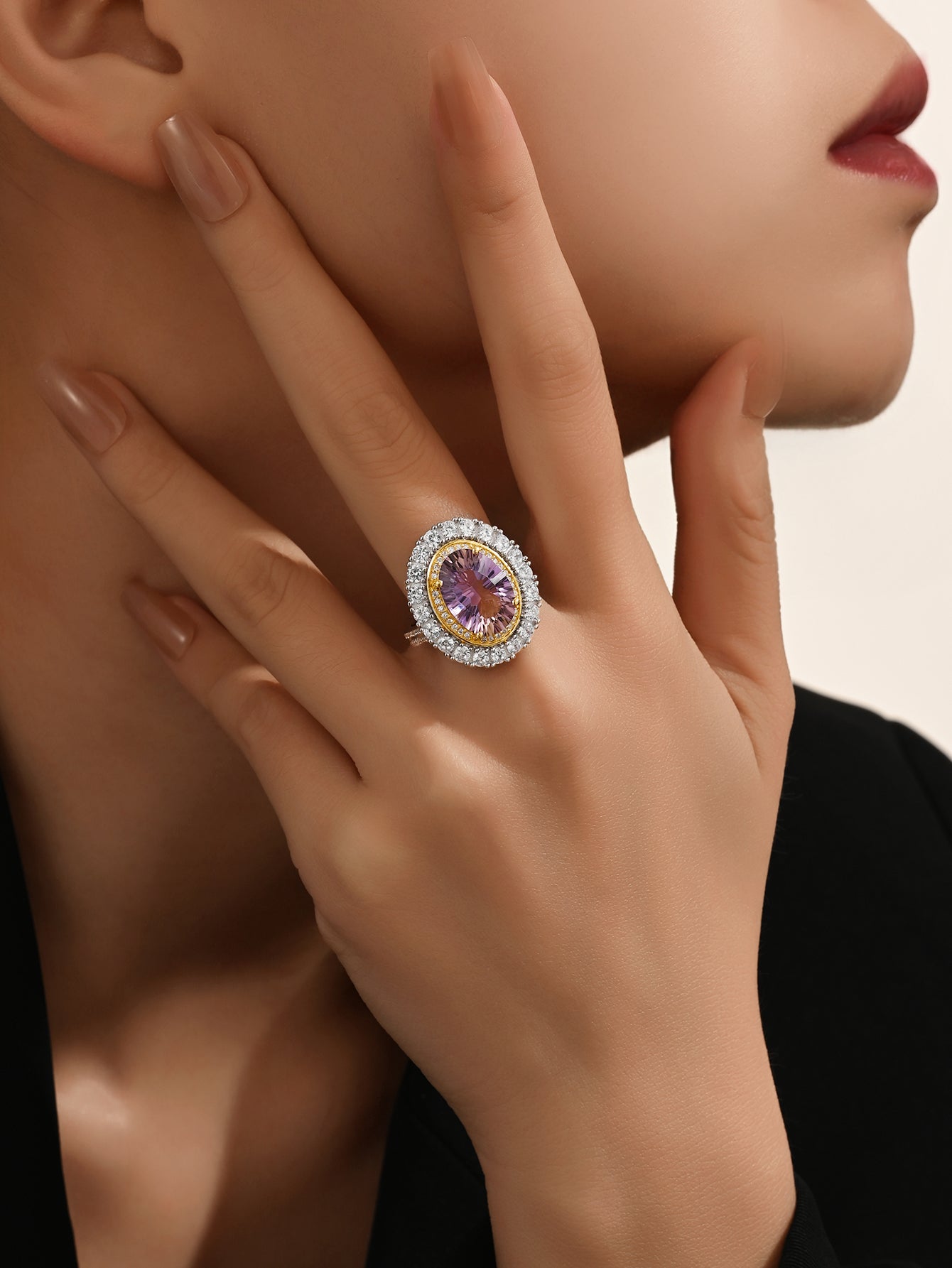 Purple yellow crystal ring