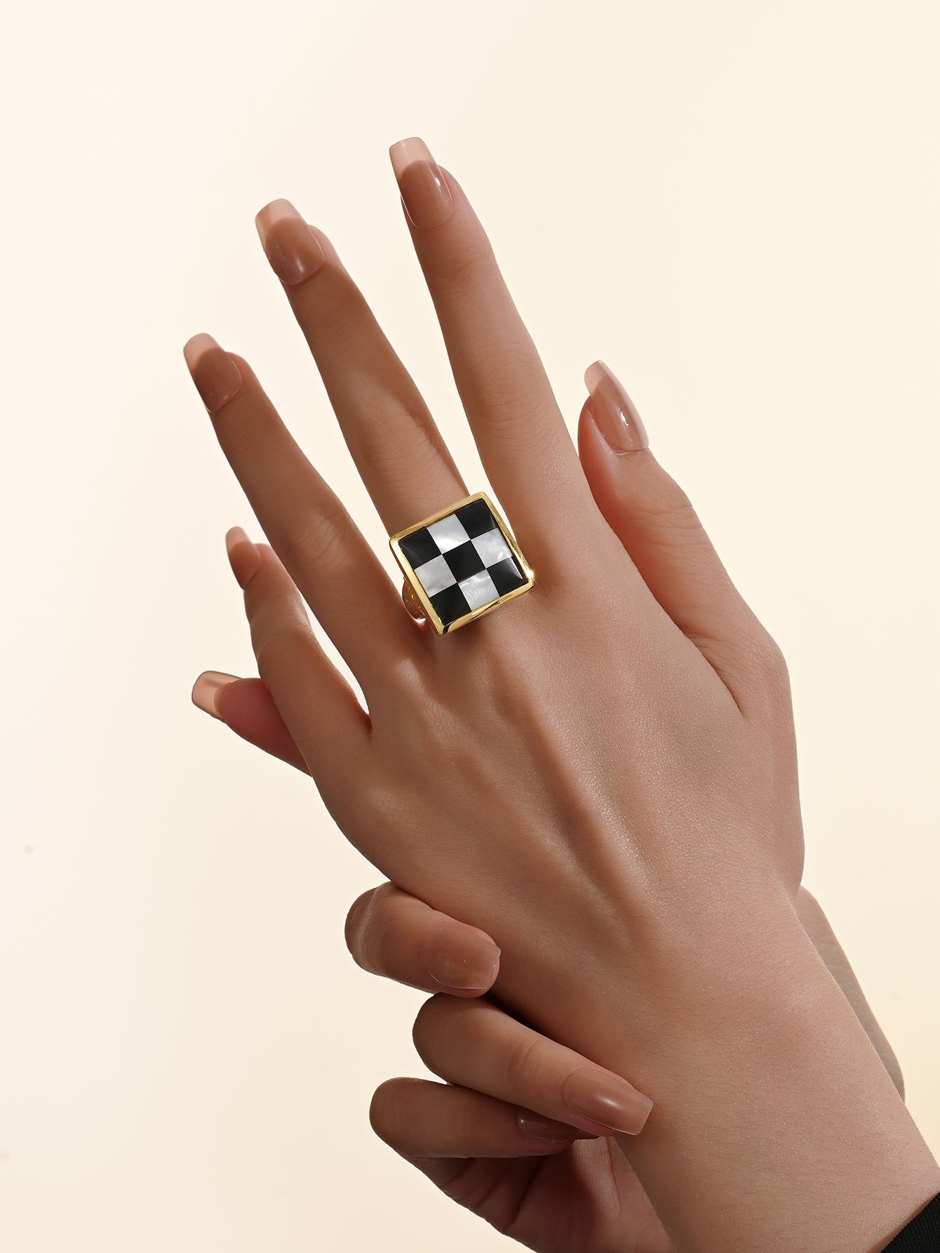 Checkered Chic White Shell Ring