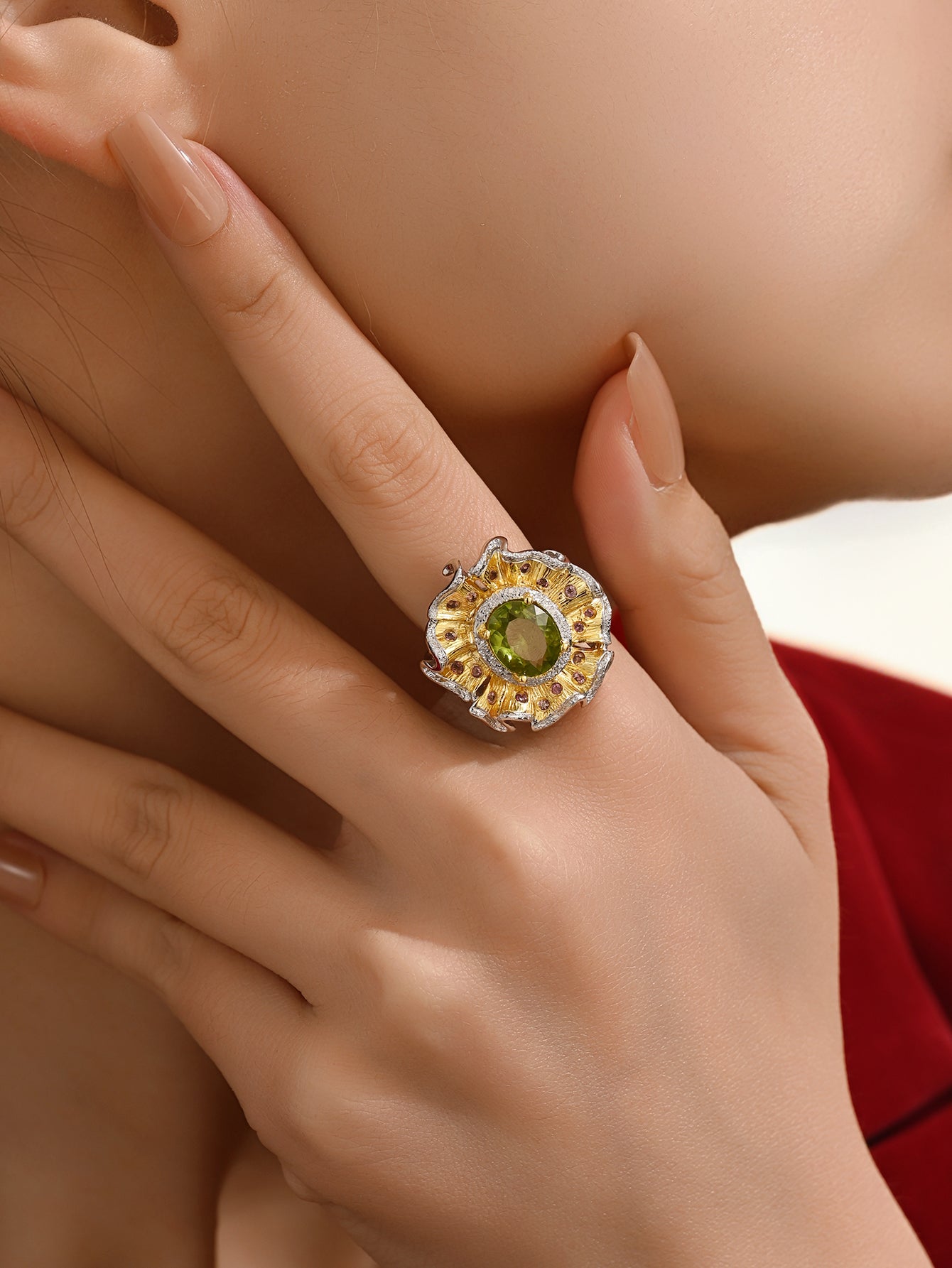Radiant Green - Gem Halo Peridot Ring